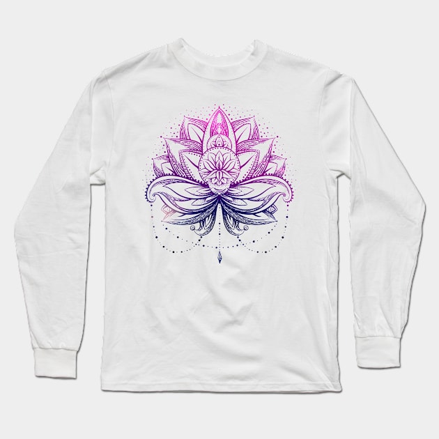 Purple  Watercolor Lotus / Lily flower Long Sleeve T-Shirt by Nartissima